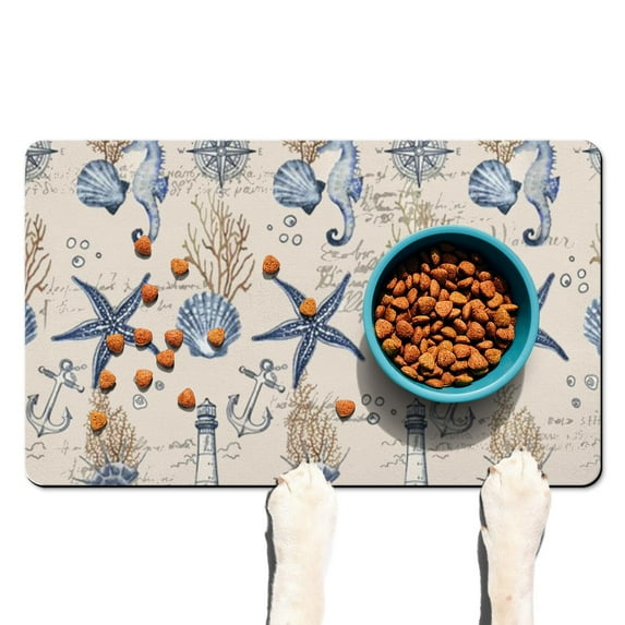 Mermaid Coral Beach Dog Food Mat – Tropical Seaside Pet Feeding Mat 12x20, Non-Slip, Absorbent, Quick Dry, Waterproof, Easy Clean