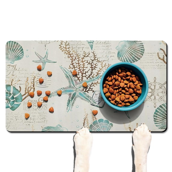 Mermaid Coral Beach Dog Food Mat – Tropical Seaside Pet Feeding Mat 17x30, Non-Slip, Absorbent, Quick Dry, , Easy Clean
