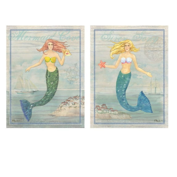 Mermaid Cove; Beautifully Elegant Mermaid Coastal Prints; Two 8x10's