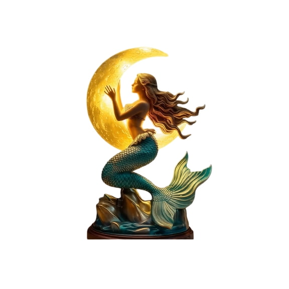 Mermaid Crescent Moon Night Light, Resin Ocean Themed Decor, Coastal Tabletop Ornament for Bedroom and Living Room, Birthday Housewarming Gift