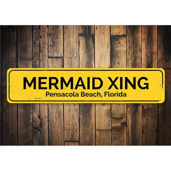 Mermaid Crossing Novelty Sign, Metal Wall Decor - 4x18 inches