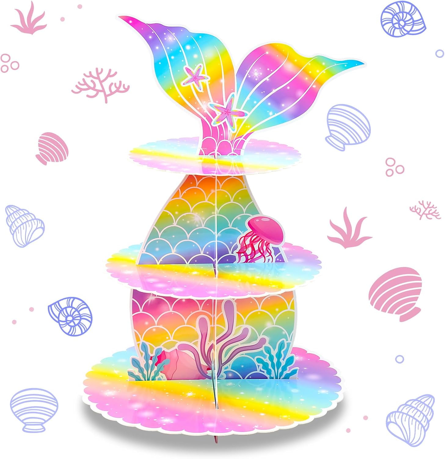 Mermaid Party Cupcake Toppers Paperboard Cartoon Animal Under The Sea Theme Birthday Baby Shower Decor From Party Favor - Price 11.96