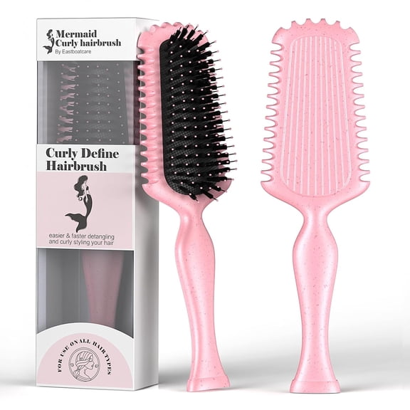Mermaid Curly Hair Brush Volume Curly Defining Brush for Effortlessly Detangling Shaping and Styling Curls, Curl Brushes Suitable for All Wet or Dry Hair Types, Gifts Idea for Women and Men (Pink)