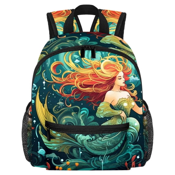 Mermaid Cute Bag Diaper Backpack Baby Cushion Backpack Backpack for School Teens with Adjustable Strap and Large Capacity, Printed Design