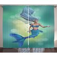 thumbnail image 1 of Ambesonne Cartoon Curtains 2 Panel Set, Mermaids Swimming, 108" x 84", Teal Pale Blue, 1 of 3
