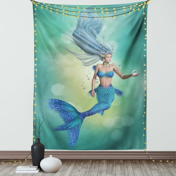 Mermaid Decor Wall Hanging Tapestry, Mermaid Upper Body Of A Woman And The Tail Of A Fish For Swimming, Bedroom Living Room Dorm Accessories, 40 X 60 Inches, by Ambesonne