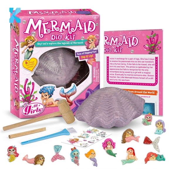 Piano Potato Mermaid Dig Kit for Girls - STEM Mermaid Excavation Toy with 12 Unique Mermaid Figurines, Digging Tools & Learning Guide, Ocean Themed Treasure Hunt Dig Set