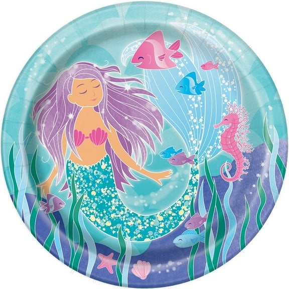 Unique Enchanting Mermaid Paper Dinner Plates, 9", Pack of 8, Multicolor