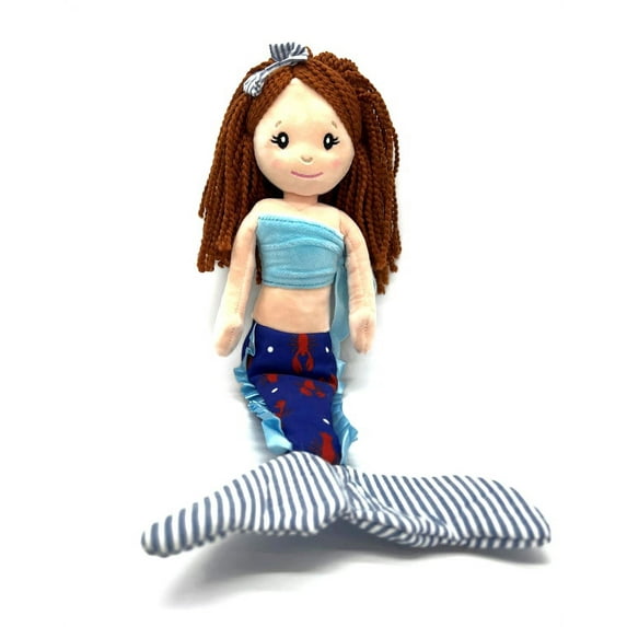Mermaid Doll, Mermaid Gifts for Girls, Plush Rag Doll in a Variety of Nautical Prints, 18 inch (Lobster, Red Hair)