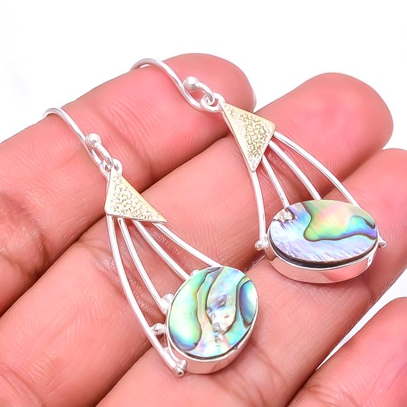Mermaid Dream Abalone Shell - Australia 925 Sterling Silver Two Tone Earring 1.95" E40, Beautiful Jewelry For Woman, New Year Sale, Valentin's Day Gif