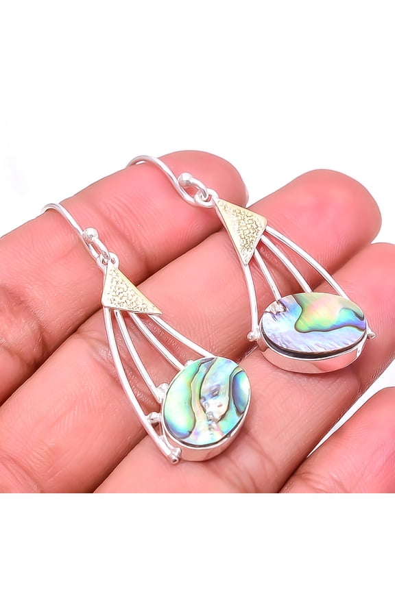 Mermaid Dream Abalone Shell - Australia 925 Sterling Silver Two Tone Earring 1.95" E40, Beautiful Jewelry For Woman, New Year Sale, Valentin's Day Gif