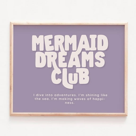 Mermaid Dreams Club, Girl Affirmation, Mermaid Print, Girls Bedroom, Girl Nursery Print, Under The Sea, Purple Girl Print Wall Art, Modern Wall Decor, 8x12 UNFRAMED