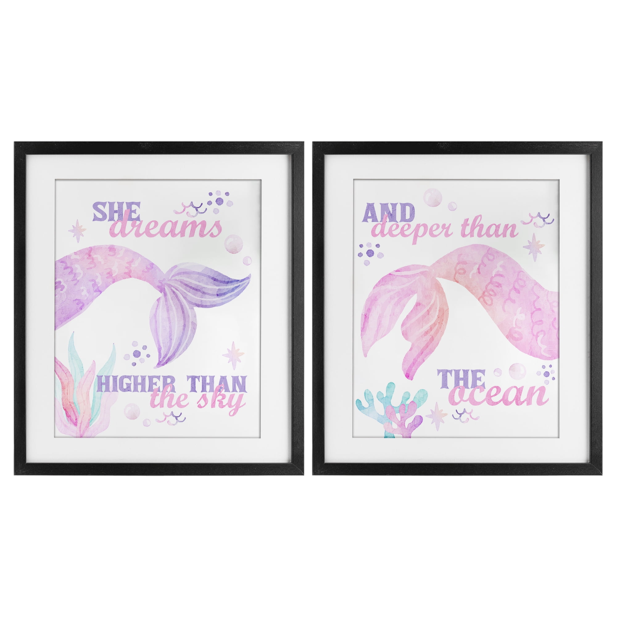 Mermaid Dreams Ocean & Sky 2 Piece Black Framed Print Under Glass Set, design by Kim Allen