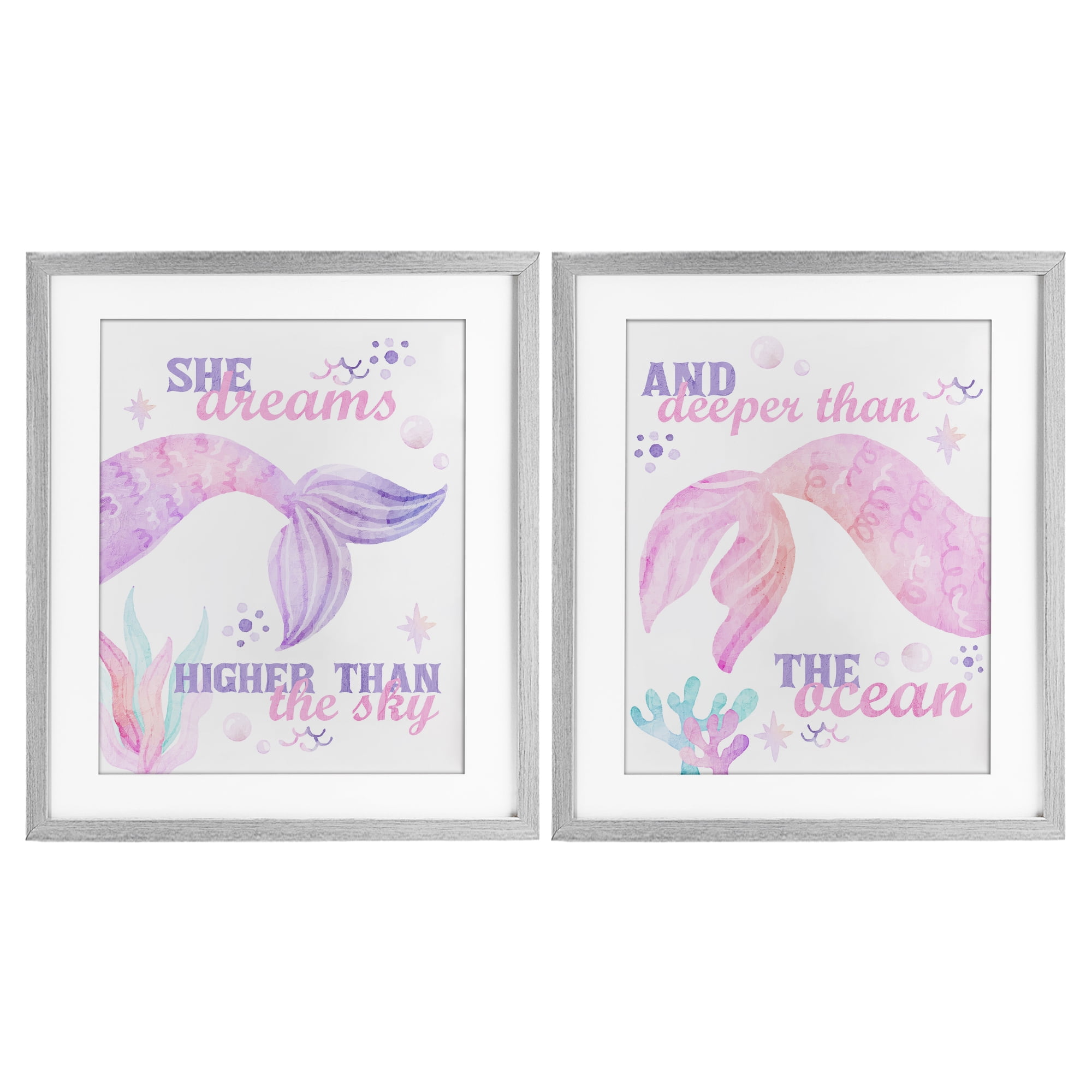 Mermaid Dreams Ocean & Sky 2 Piece Gray Framed Print Under Glass Set, design by Kim Allen