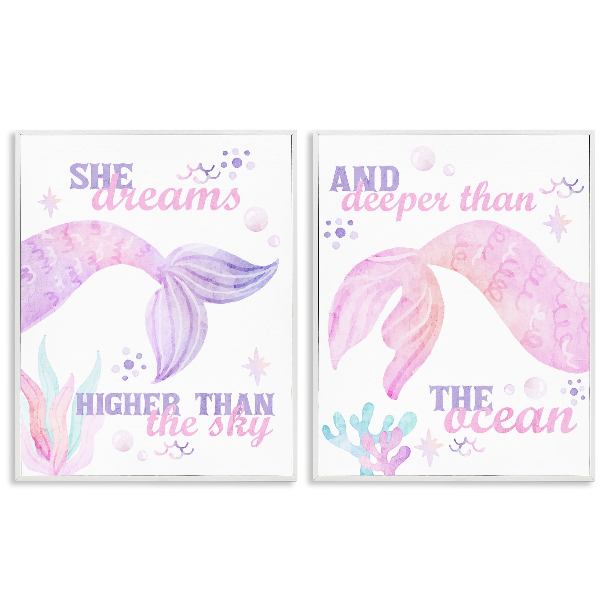 Mermaid Dreams Ocean & Sky 2 Piece White Framed Giclee Art Set, design by Kim Allen