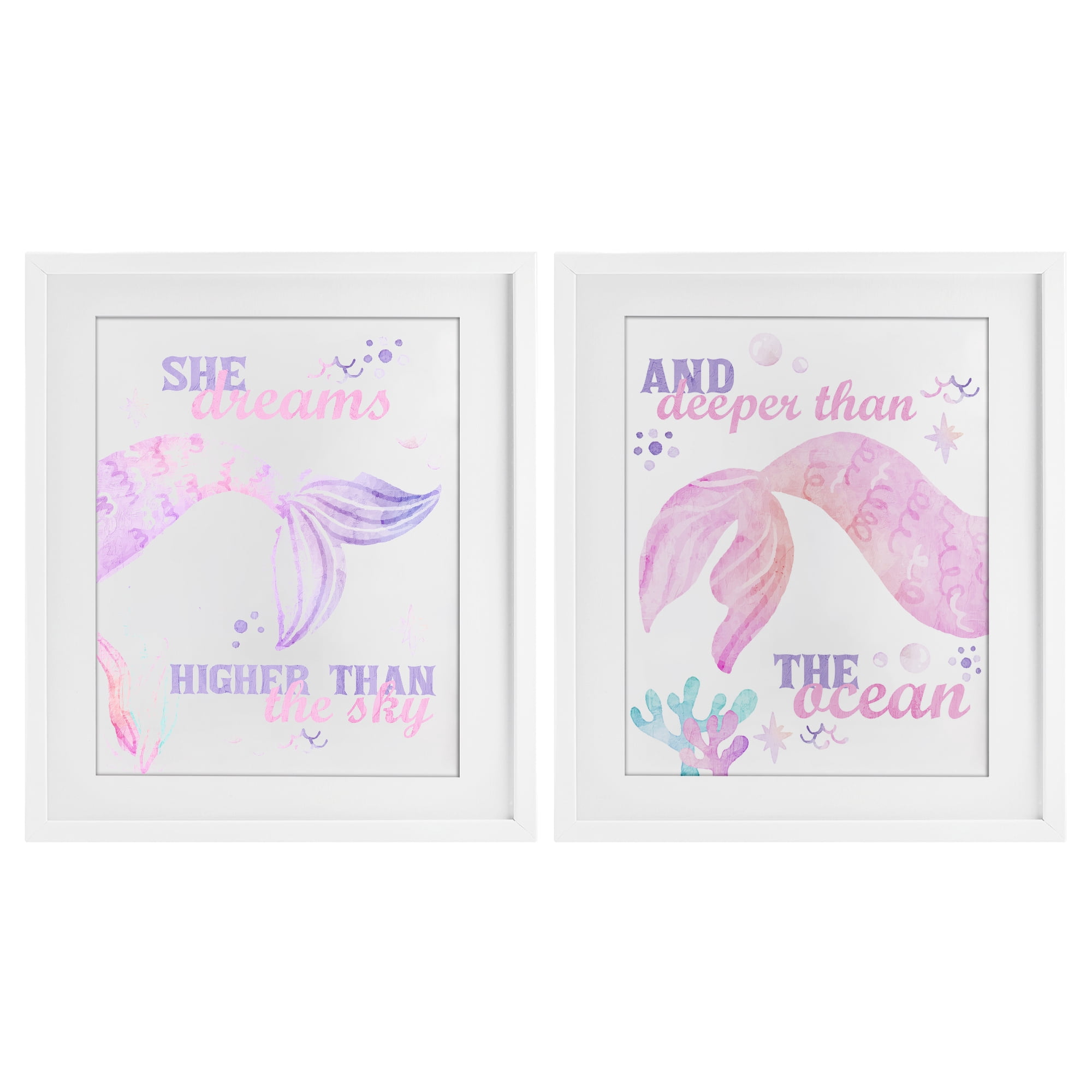 Mermaid Dreams Ocean & Sky 2 Piece White Framed Print Under Glass Set, design by Kim Allen