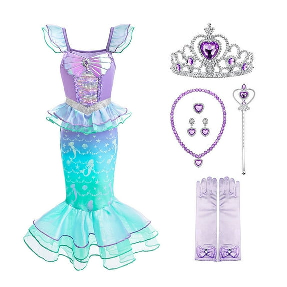 Mermaid Dress w/Accessories for Girls Princess Costume Dress Up