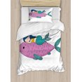 thumbnail image 1 of Mermaid Duvet Cover Set, Mermaid Sleeping on Top Giant Fish Happy Best Friends Theme, Decorative 2 Piece Bedding Set with 1 Pillow Shams, Twin Size, Purple Teal, by Ambesonne, 1 of 3