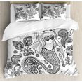 thumbnail image 1 of Mermaid Duvet Cover Set Queen Size, Mermaid Figure with Ornate Paisley Leaf Folkloric Human Fish Design, Decorative 3 Piece Bedding Set with 2 Pillow Shams, Black Grey, by Ambesonne, 1 of 3