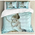 thumbnail image 1 of Mermaid Duvet Cover Set Queen Size, Floating Mermaid with Water Bubbles Underwater Mythology Artwork Print, Decorative 3 Piece Bedding Set with 2 Pillow Shams, Seafoam Beige Brown, by Ambesonne, 1 of 3