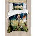 thumbnail image 1 of Mermaid Duvet Cover Set Twin Size, Digital Render of Cute Mermaid Turtle Fantasy World in Ocean Under the Sea Art, Decorative 2 Piece Bedding Set with 1 Pillow Sham, Multicolor, by Ambesonne, 1 of 3