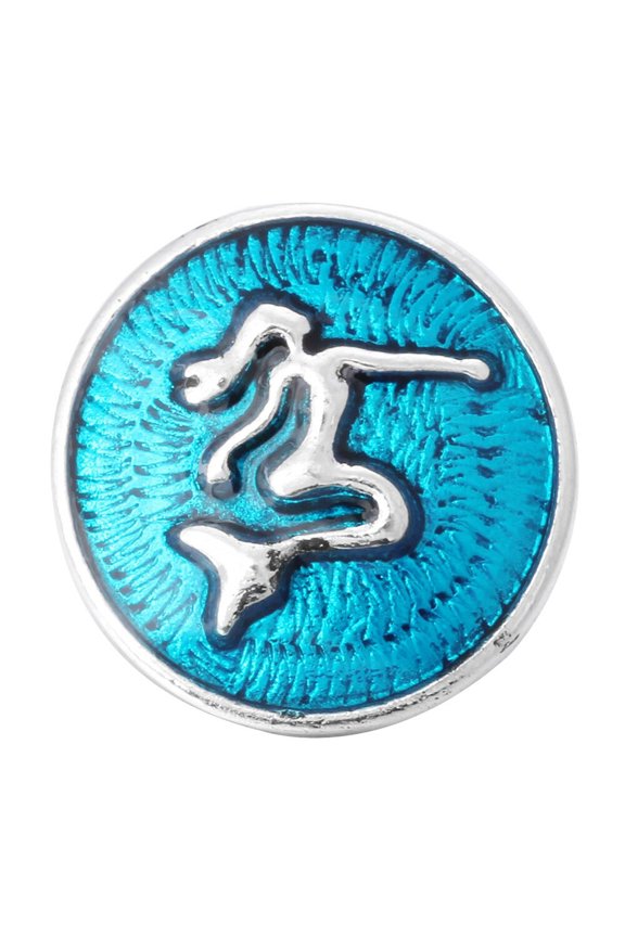 Snap Jewelry 18MM Mermaid Enamel Ginger Charm with Aqua Blue and Silver Silhouette