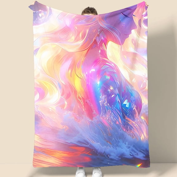 Mermaid Fantasy Tapestry 70.07 x 90.55 Inches - Ocean Goddess Art Wall Hanging for Bedroom, Living Room, Dorm Decor - Rainbow Color Design