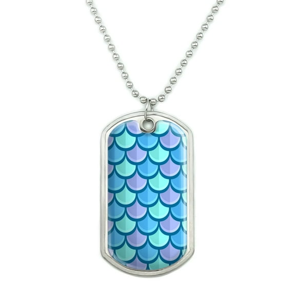 Mermaid Fish Scale Pattern Military Dog Tag Pendant Necklace with Chain