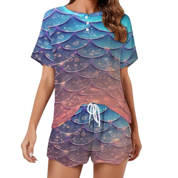Mermaid Fish Scales 2 Pack Women’s Pajama Set Print Sleepwear And Shorts Y2k Loungewear Sets S-5XL