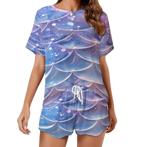 Mermaid Fish Scales 2 Pack Women’s Pajama Set Print Sleepwear And Shorts Y2k Loungewear Sets S-5XL