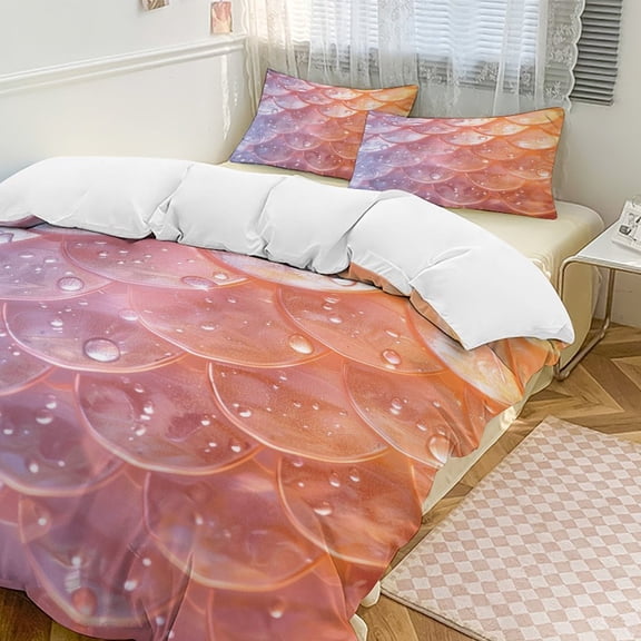 Mermaid Fish Scales 3 Pieces Duvet Cover with Zipper Closure,Premium Polyester Lightweight Bedding Set