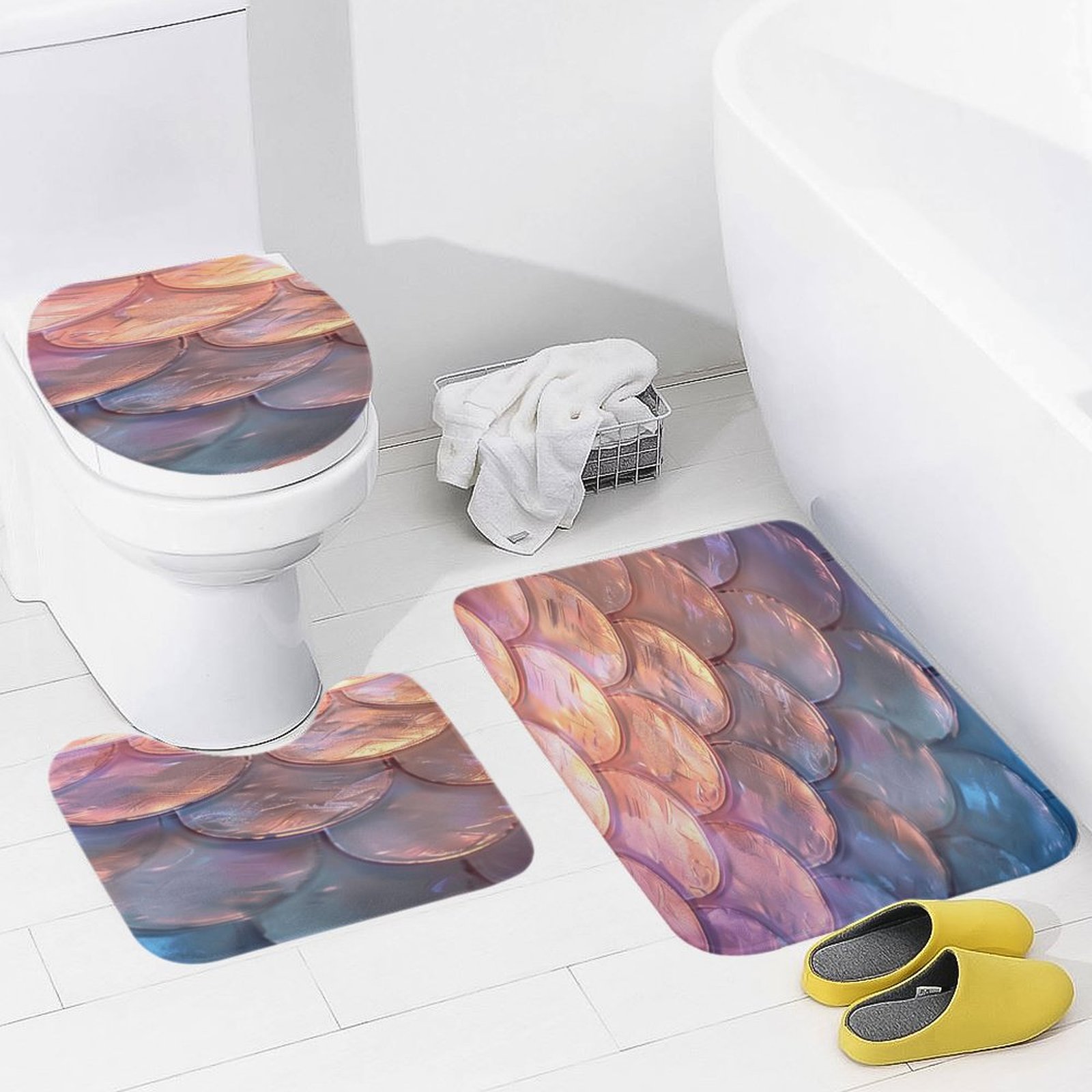 Mermaid Fish Scales Bathroom Rug Set of 3, No Silp Washable Cover Floor ...