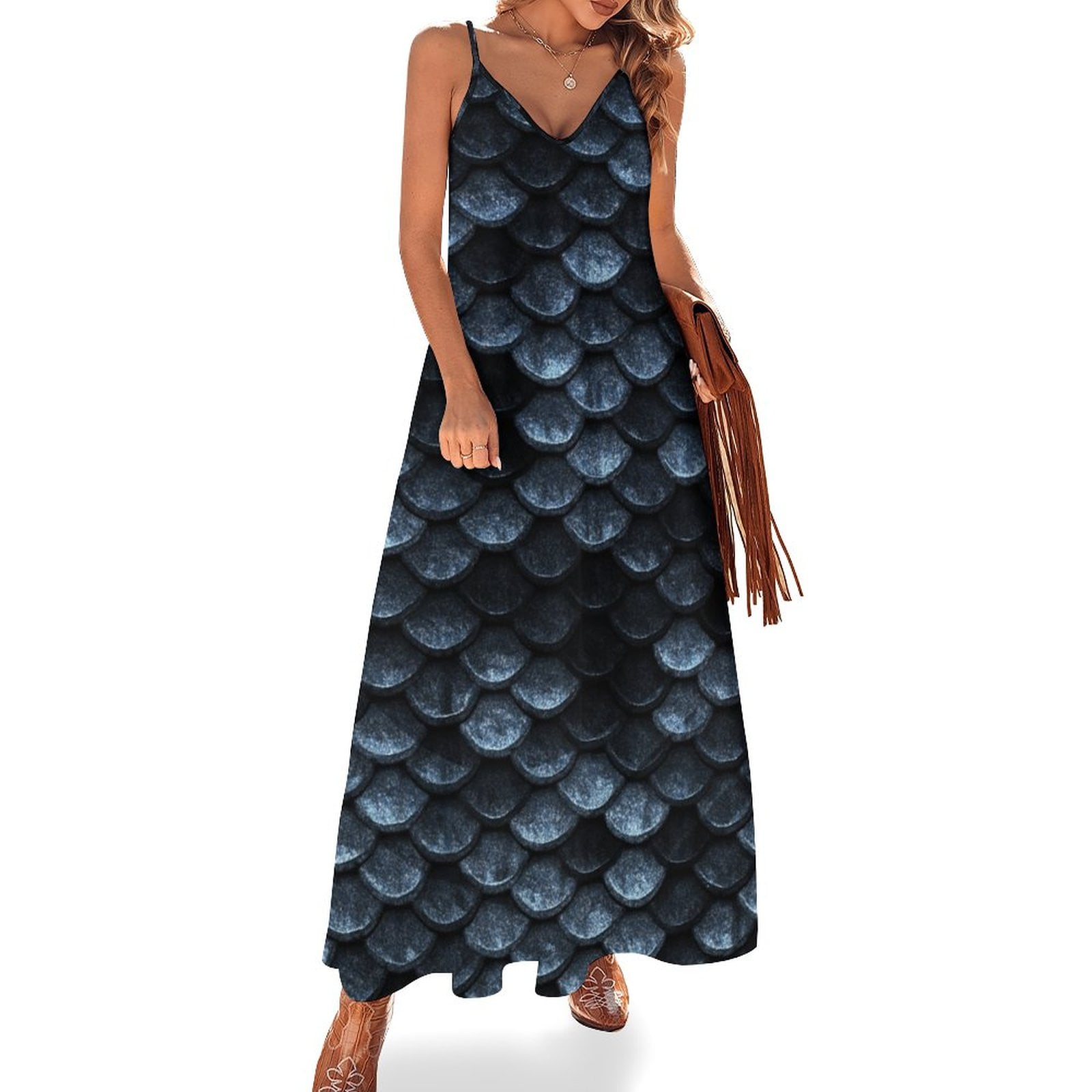 Mermaid Fish Scales Deep Shade of Blues Sleeveless Dress summer clothes