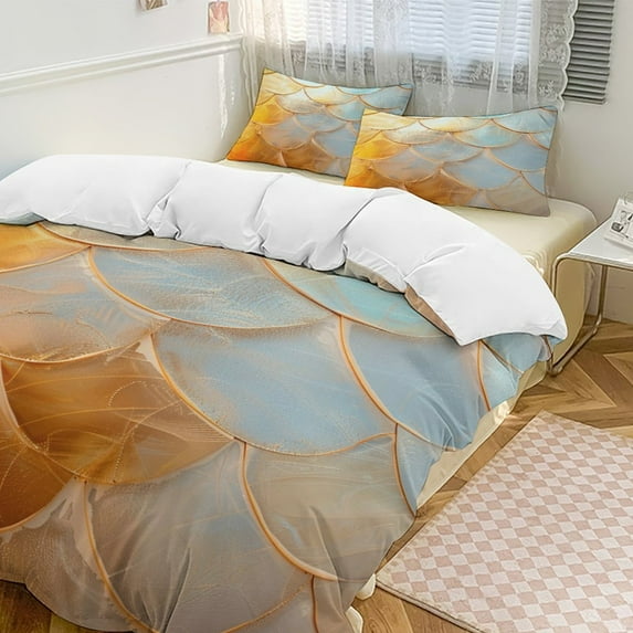 Mermaid Fish Scales Duvet Cover Set Pattern Soft Bedding Set Comforter Cover Set(1 Duvet Cover + 2 Pillowcases)