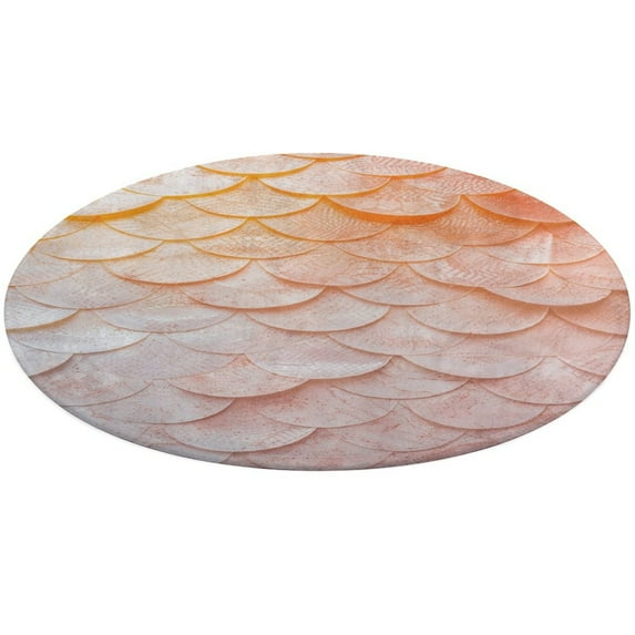 Mermaid Fish Scales Floral Medallion Round Rug - Small Round Area Rug, Soft Non-Slip Machine Washable Bedroom Mat Indoor Accent Entry Carpet for Office Desk Dorm Hallway