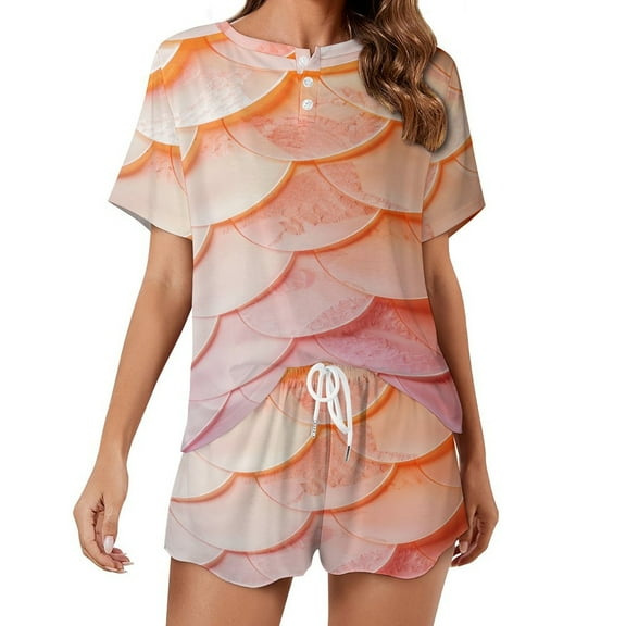 Mermaid Fish Scales Pajamas Set Womens Loungewear Sleepwear 2 Piece PJ Sets