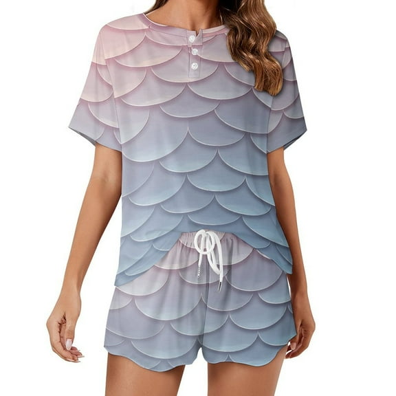 Mermaid Fish Scales Print Women'S Pajamas Set Summer Sleepwear Sets 2 Piece Lounge Set