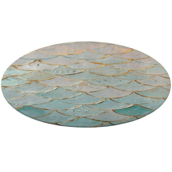 Mermaid Fish Scales Round Rugs -Washable Non-Slip Small Round Area Rug Throw Soft Circle Rugs for Bedroom, Modern Print Indoor Carpet for Entryway Sofa Living Room