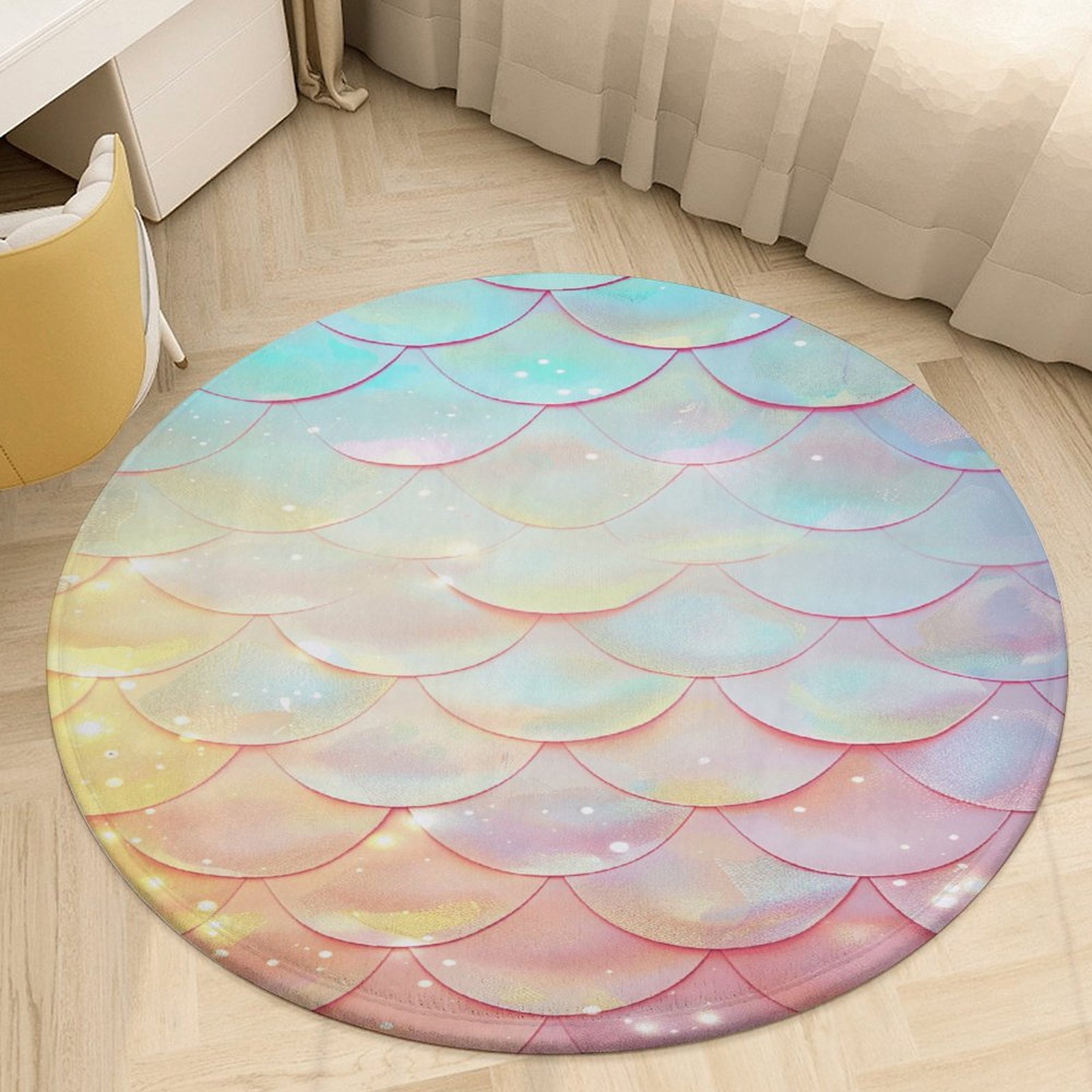 Mermaid Fish Scales Round Rugs -Washable Non-Slip Small Round Area Rug ...