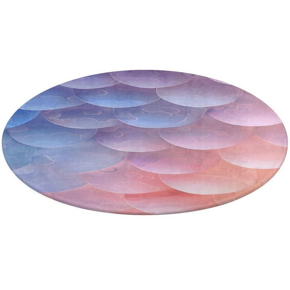 Mermaid Fish Scales Round Small Area Rug, Print Non Slip Washable Floor Mat, Soft Throw Rug for Living Room, Powder Room Entryway, Bathroom, Bedside