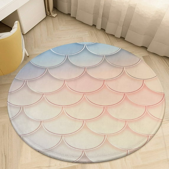 Mermaid Fish Scales Round Small Area Rug, Print Non Slip Washable Floor Mat, Soft Throw Rug for Living Room, Powder Room Entryway, Bathroom, Bedside
