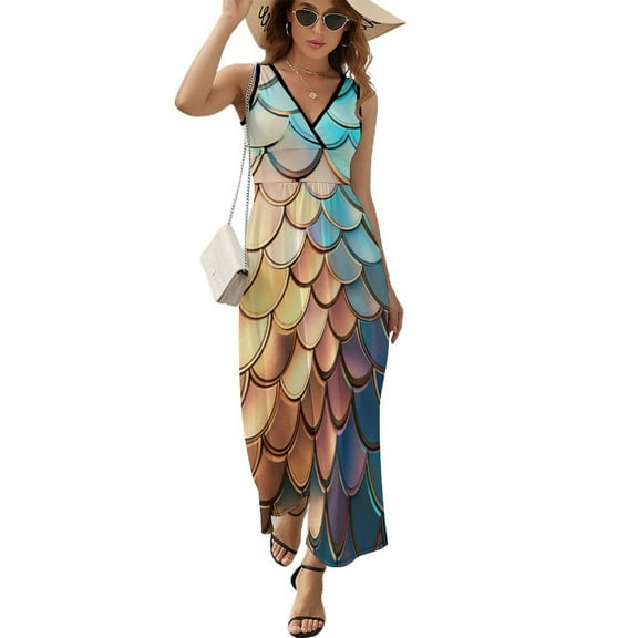 Mermaid Fish Scales Sleeveless Dress Woman Fashion Long Dresses Women's Summer Suit Dress 2025
