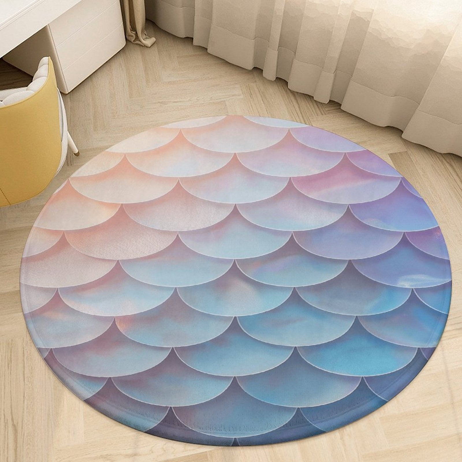 Scale Mat Runcing Mermaid Fish Scales Soft Bedroom Round Area Rug, Washable Cute Circle ...