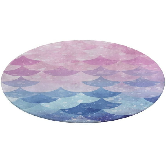 Mermaid Fish Scales Washable Round Rug -Circle Area Rugs for Nursery Bedroom, Vintage Non Slip Non Shedding Low Pile Carpet for Living Room Coffee Table Entryway
