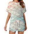thumbnail image 1 of Mermaid Fish Scales Women's Ruffle Short Sleeve Tops And Shorts Cute Peeps Bunny Pajamas Sets, 1 of 7