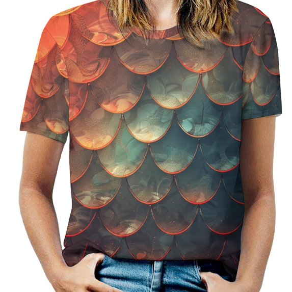 Mermaid Fish Scales Women's Short Sleeve Tops Casual Blouses T Shirt