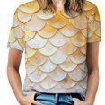 thumbnail image 1 of Mermaid Fish Scales Womens Tops Women's Fashion Casual Short Sleeve Flower Print Round Neck Pullover Top Blouse, 1 of 6