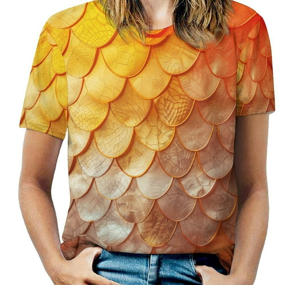 Mermaid Fish Scales Womens Tops Women's Fashion Casual Short Sleeve Flower Print Round Neck Pullover Top Blouse