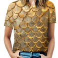 thumbnail image 1 of Mermaid Fish Scales Womens Tops Women's Fashion Casual Short Sleeve Flower Print Round Neck Pullover Top Blouse, 1 of 6