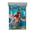 thumbnail image 1 of Mermaid Fitted Sheet & Pillow Sham Set, Lifelike Mermaid Holding a Sea Lily Magic Aquatic World Theme, Decorative Printed 6 Piece Bedding Decor Set, Queen, Burnt Sienna Pale Blue, by Ambesonne, 1 of 3